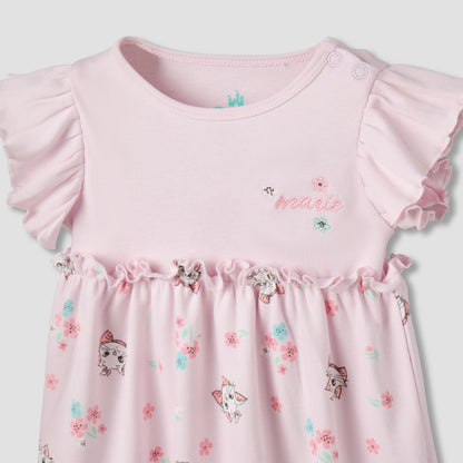 Disney Round Neck Cap Sleeves Dress with Marie Print