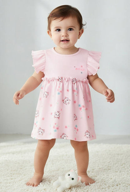 Disney Round Neck Cap Sleeves Dress with Marie Print