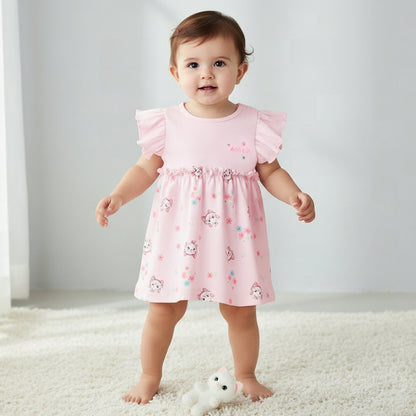 Disney Round Neck Cap Sleeves Dress with Marie Print