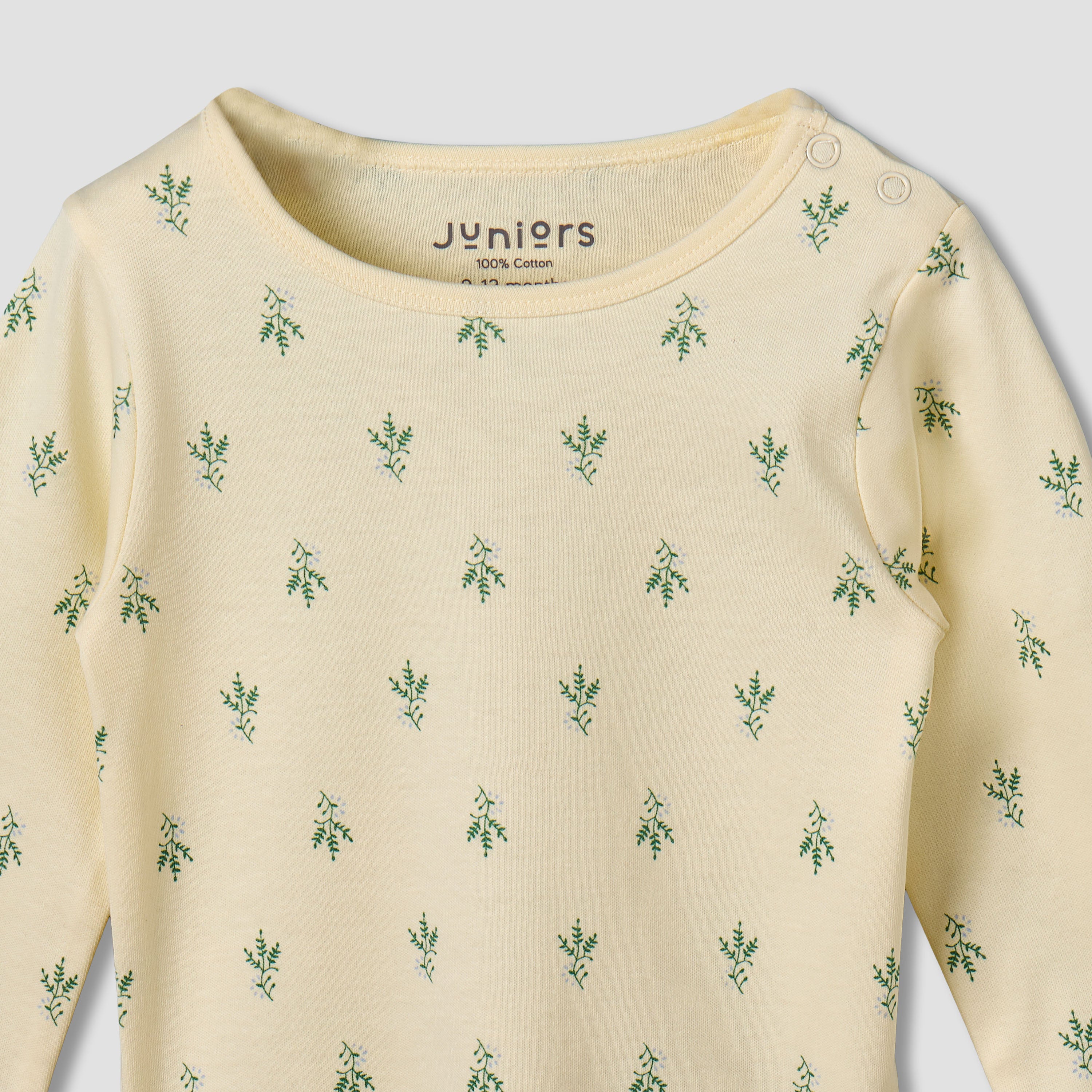 Pack of 2 Juniors Cotton Round Neck Long Sleeves Pyjama Set with Botanical Print