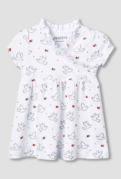 Juniors V-neck Short Sleeves Knee Length Dress with UAE National Day Print-undefined-image-1