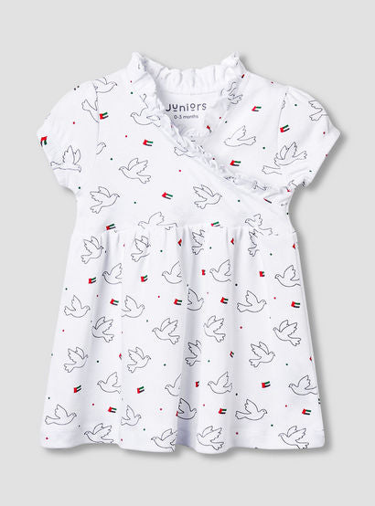 Juniors V-neck Short Sleeves Knee Length Dress with UAE National Day Print-baby-girls-clothing-dressesandjumpsuits-image-1