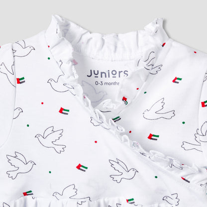 Juniors V-neck Short Sleeves Knee Length Dress with UAE National Day Print