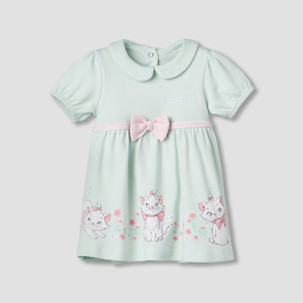Disney Peter Pan Collar Short Sleeves Dress with Marie Print