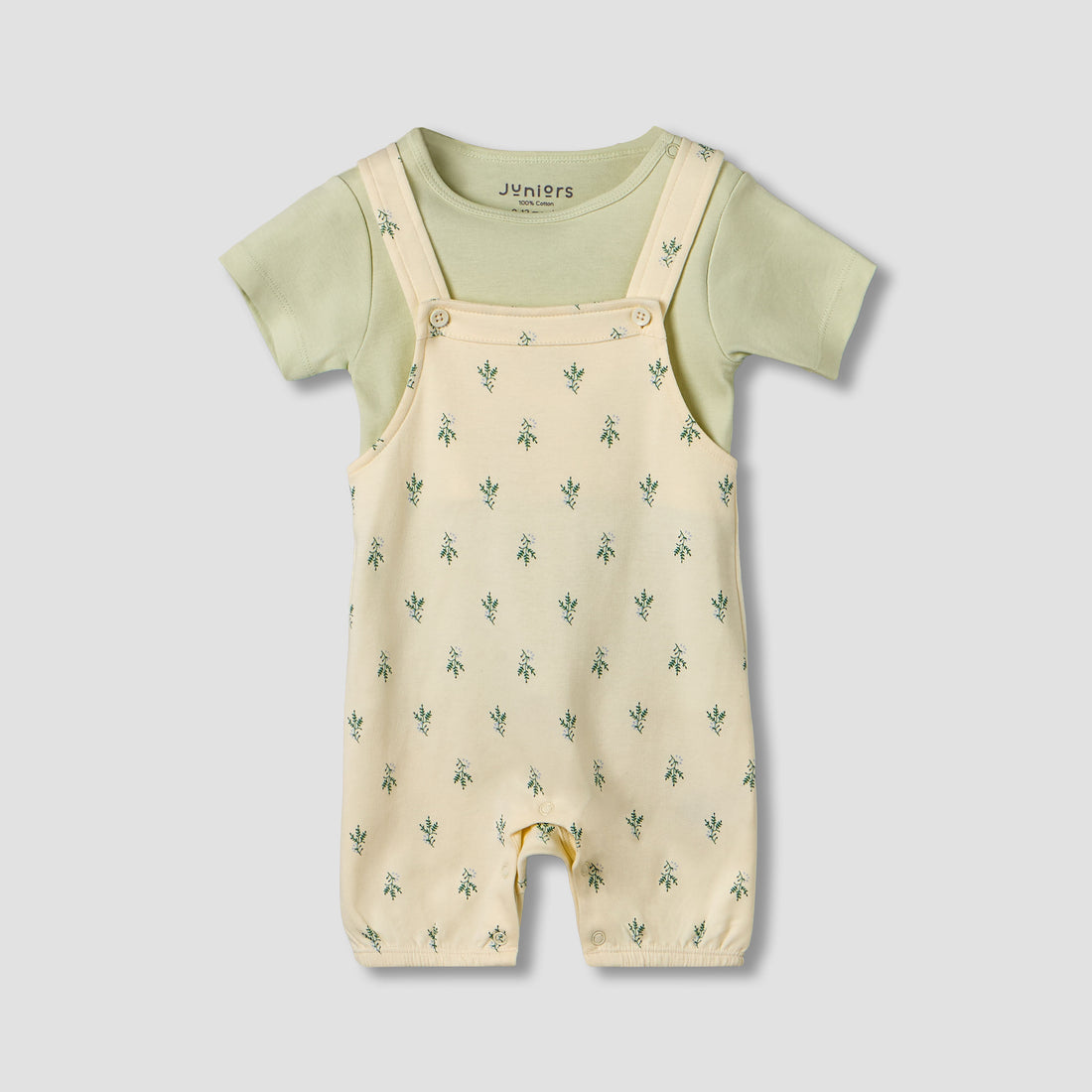 Juniors Short Sleeves T-shirt and Dungaree Set with Floral Print - Multicolour / 12-18 mths