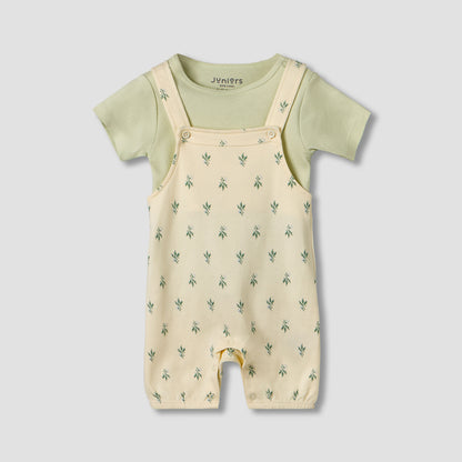 Juniors Short Sleeves T-shirt and Dungaree Set with Floral Print - Multicolour / 12-18 mths
