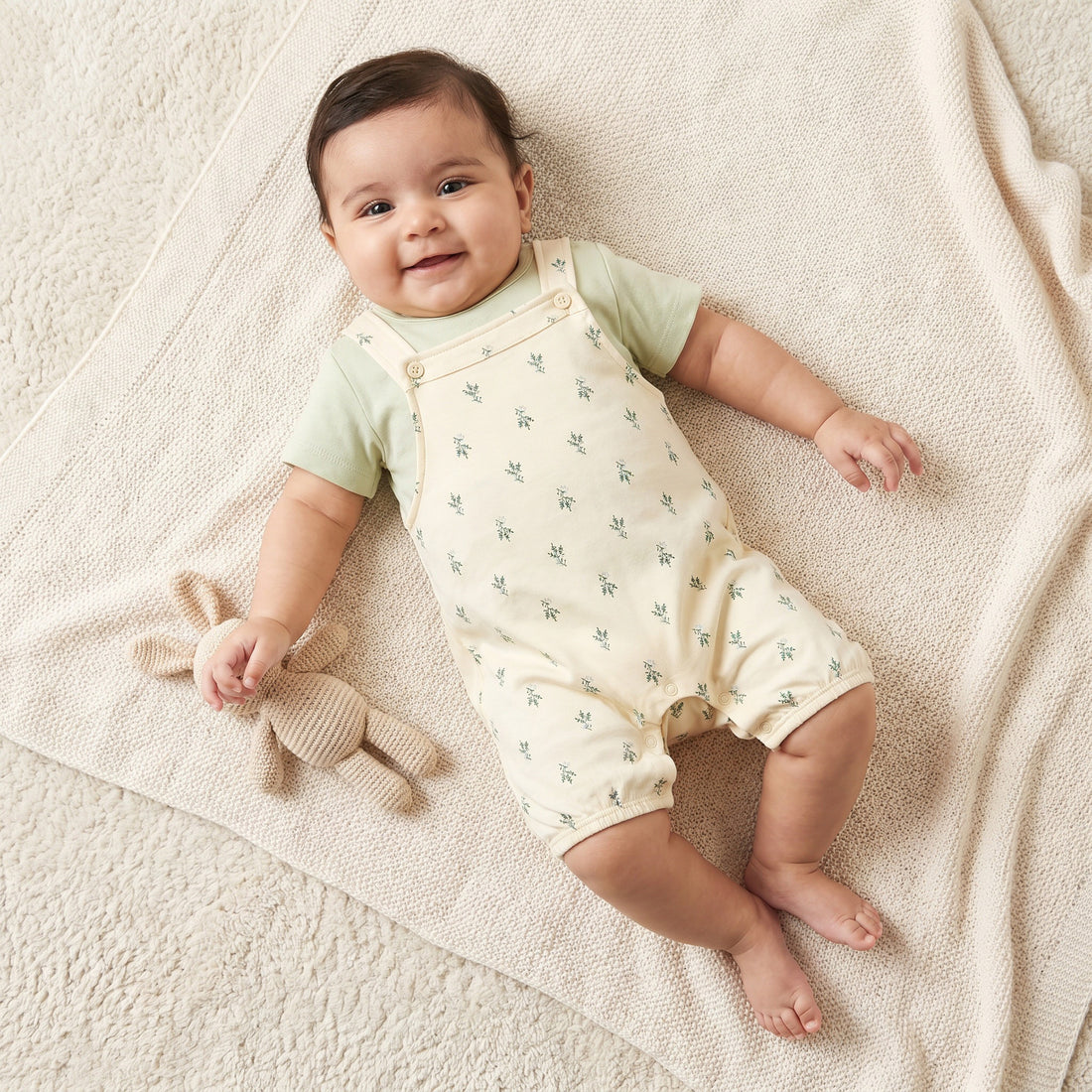 Juniors Short Sleeves T-shirt and Dungaree Set with Floral Print - Multicolour / 12-18 mths