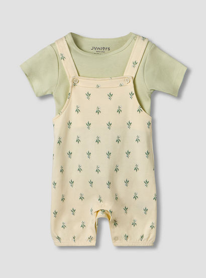 Juniors Short Sleeves T-shirt and Dungaree Set with Floral Print-baby-girls-clothing-setsandcoords-image-2