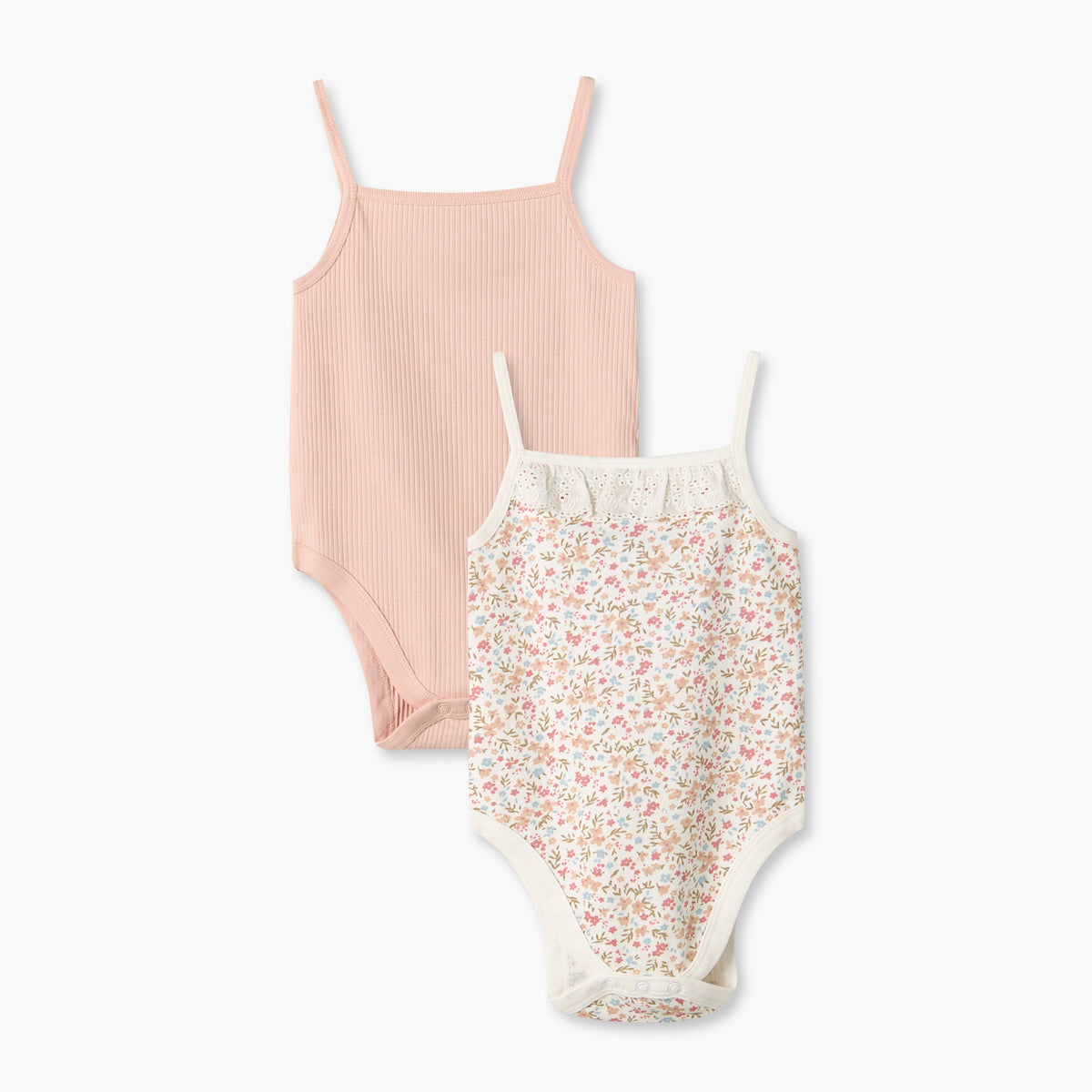 Pack of 2 Juniors Cotton Square Neck Sleeveless Bodysuit with Snap Button Closure