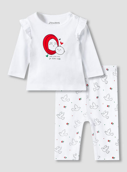 Juniors Cotton Crew Neck Long Sleeves Pyjama Set with UAE National Day Print-baby-girls-clothing-nightwear-pyjamasets-image-1