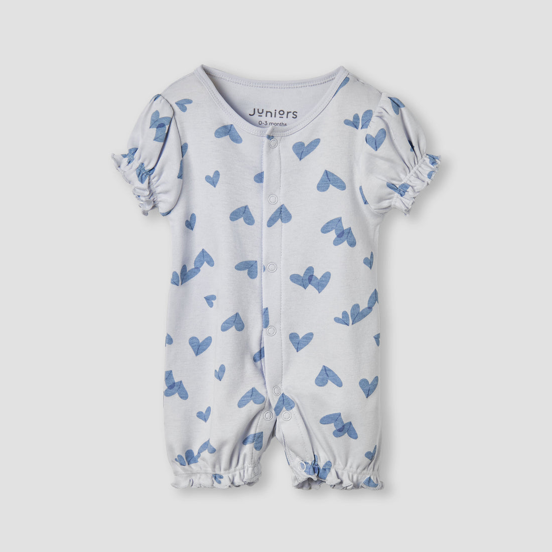 Juniors Heart Print Romper with Puff Sleeves - Blue / 12-18 mths