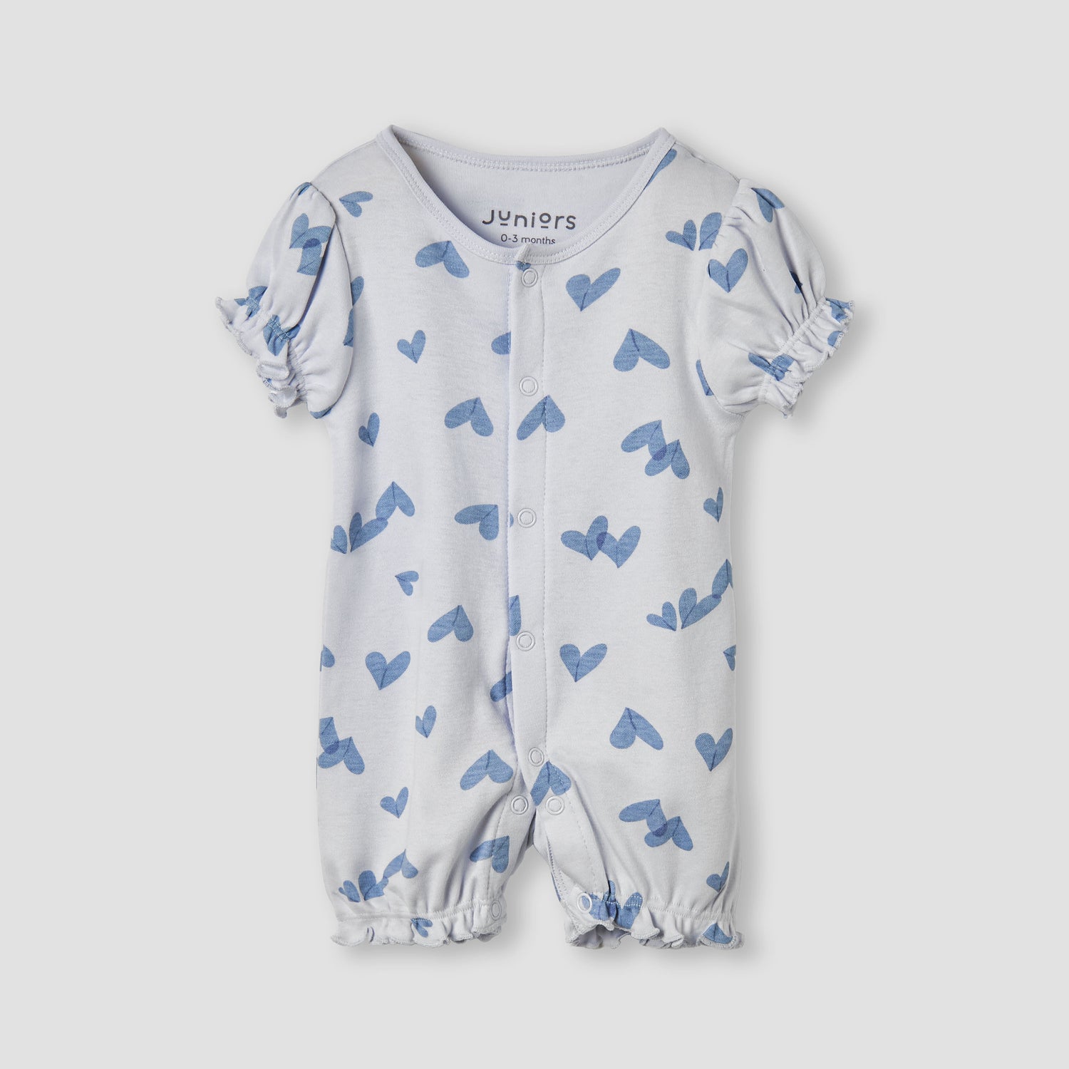 Juniors Heart Print Romper with Puff Sleeves - Blue / 12-18 mths