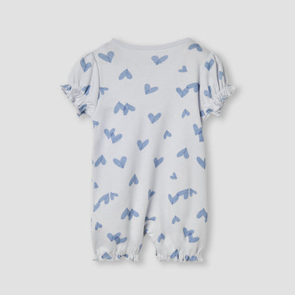 Juniors Heart Print Romper with Puff Sleeves