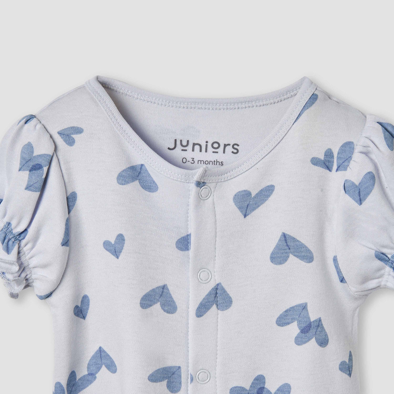 Juniors Heart Print Romper with Puff Sleeves