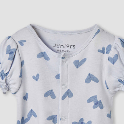 Juniors Heart Print Romper with Puff Sleeves