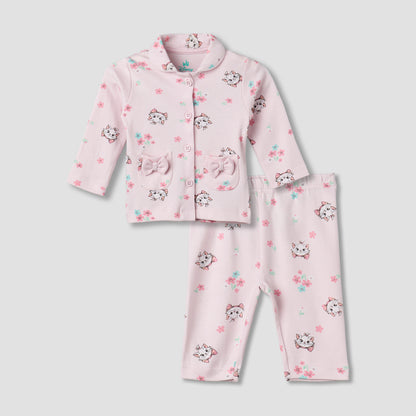 Disney Cotton Collared Neck Long Sleeve Pyjama Set with Marie Print