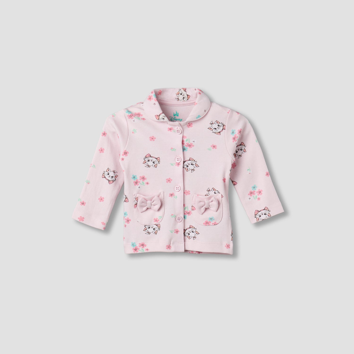Disney Cotton Collared Neck Long Sleeve Pyjama Set with Marie Print