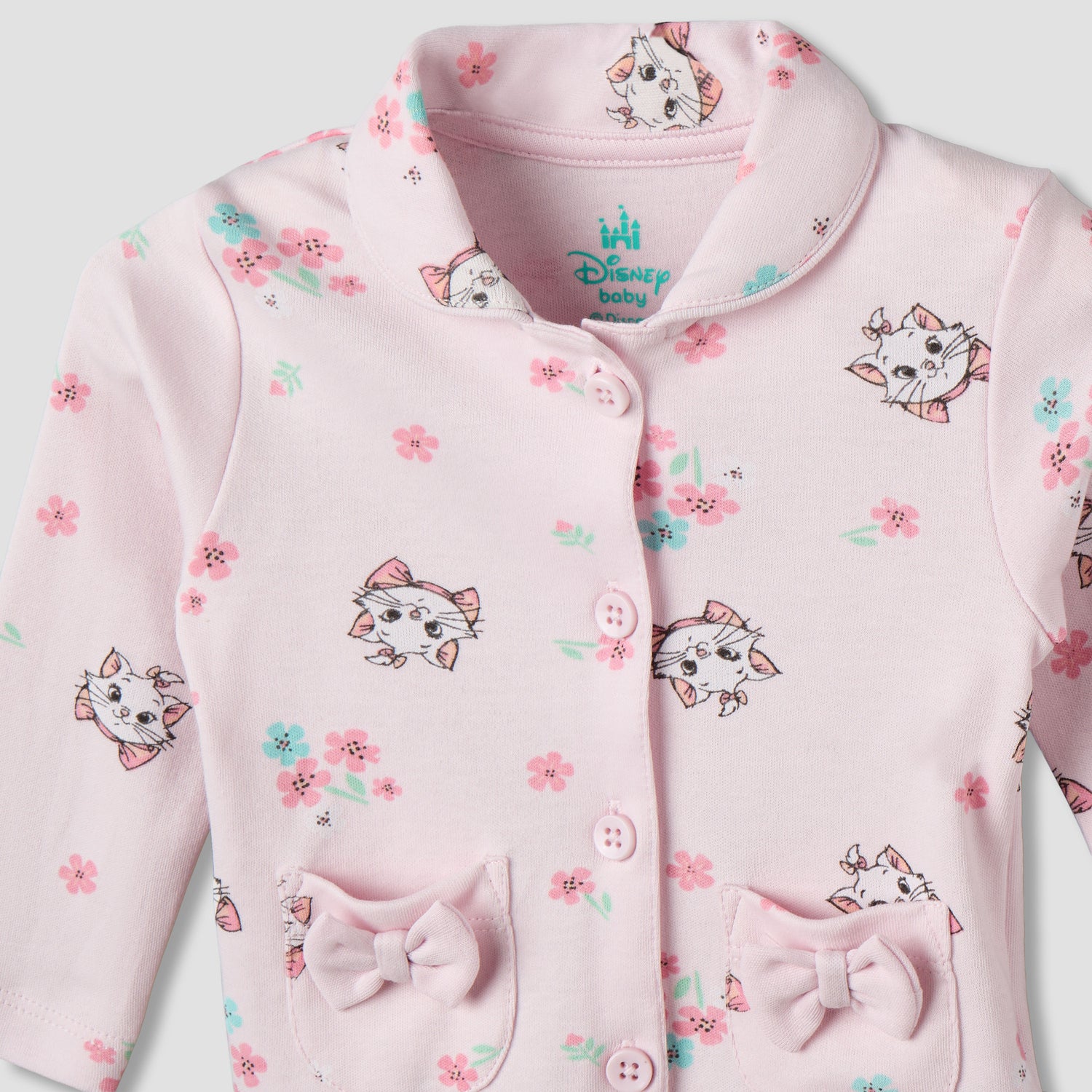 Disney Cotton Collared Neck Long Sleeve Pyjama Set with Marie Print