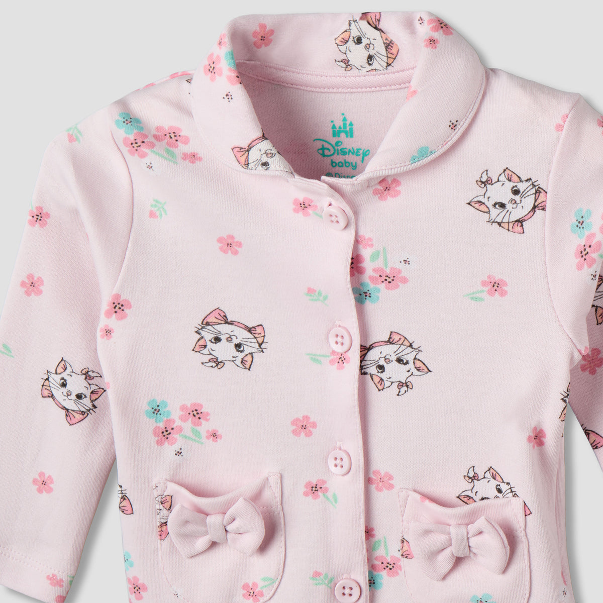 Disney Cotton Collared Neck Long Sleeve Pyjama Set with Marie Print