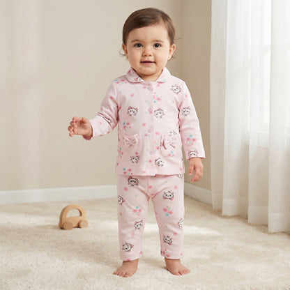 Disney Cotton Collared Neck Long Sleeve Pyjama Set with Marie Print - Pink / 12-18 mths