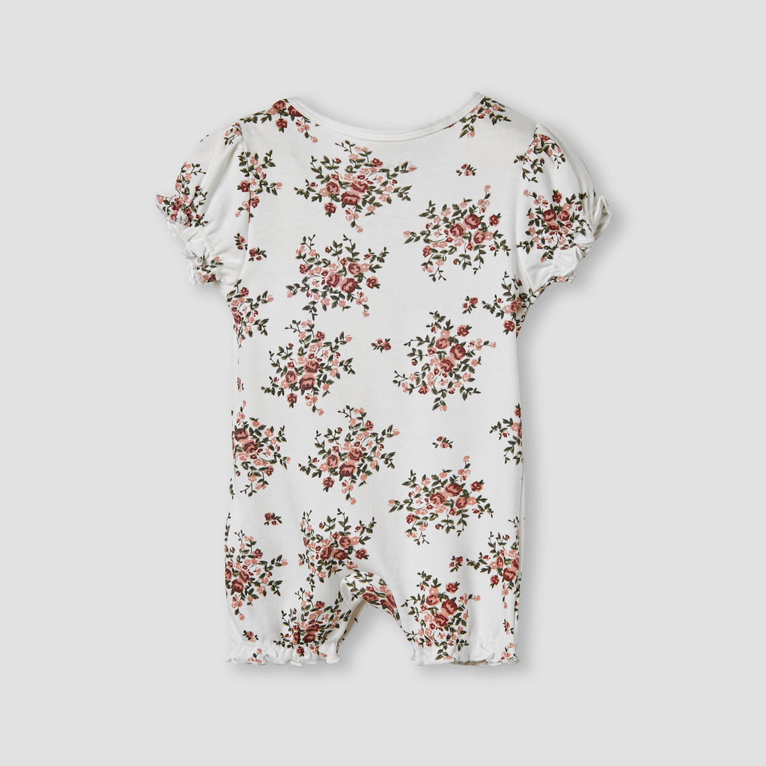 Juniors Floral Print Romper with Puff Sleeves