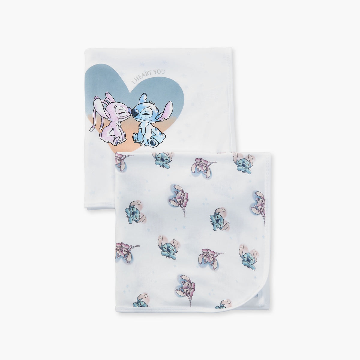 Disney 2-Piece Angel and Stitch Print Receiving Blanket Set - 60x60 cm