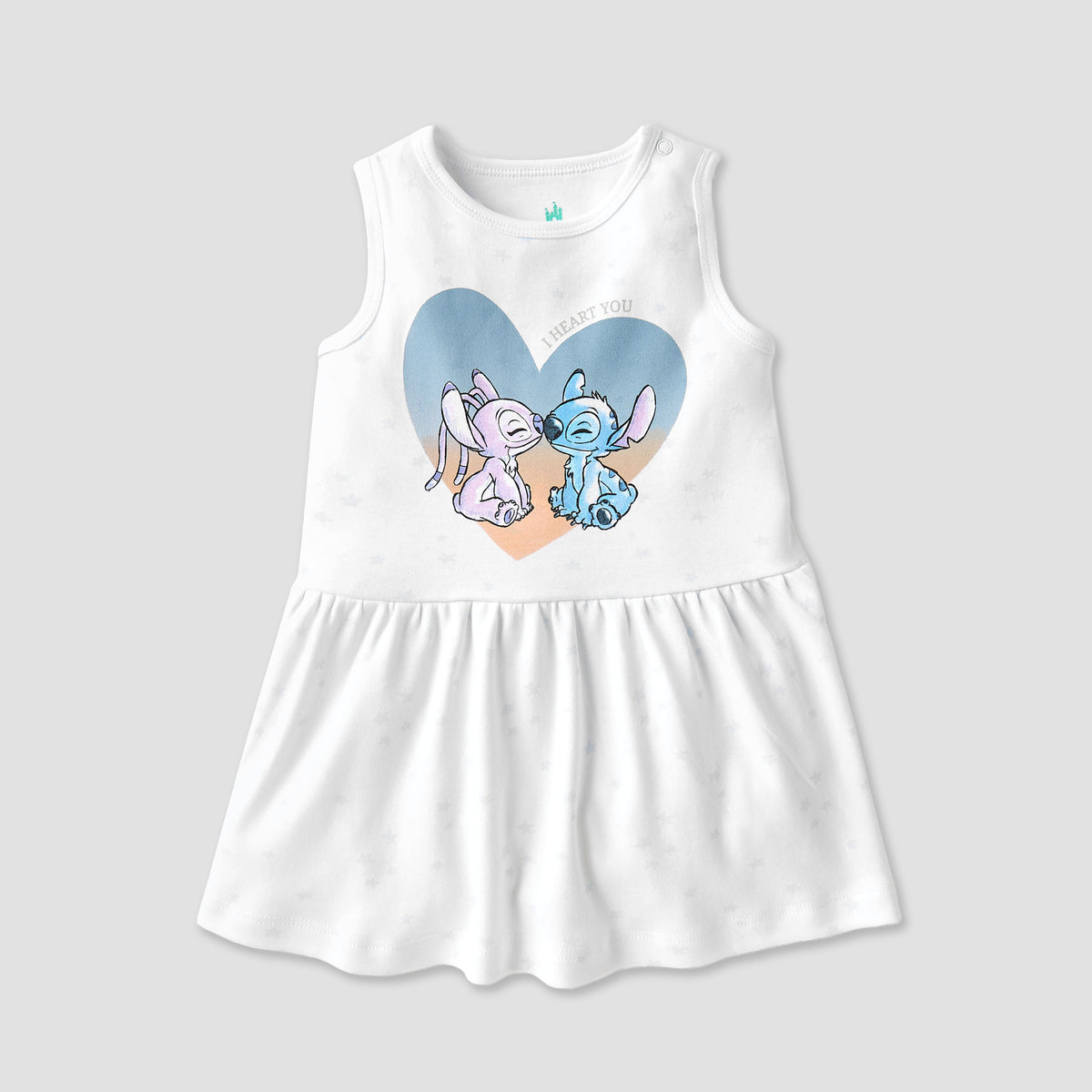 Disney Stitch and Angel Print Dress with Round Neck - Set of 2