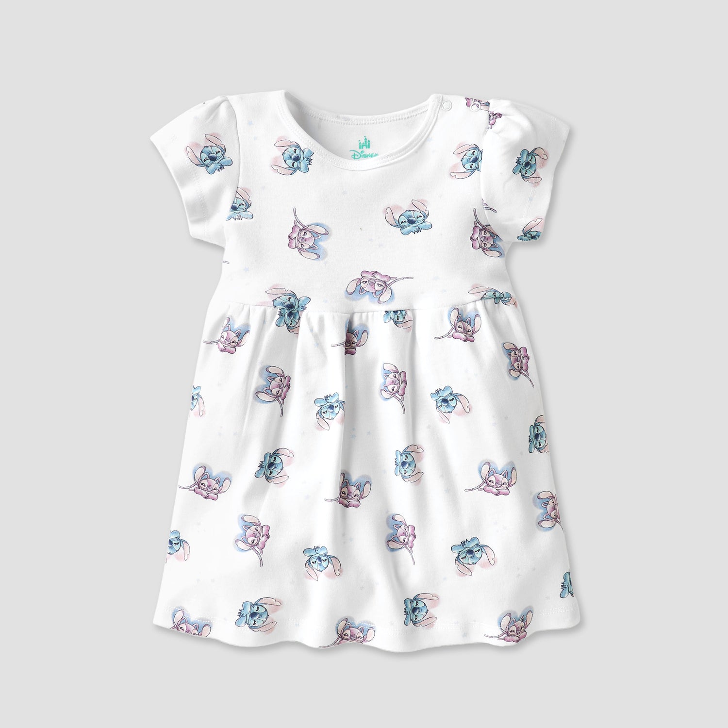 Disney Stitch and Angel Print Dress with Round Neck - Set of 2
