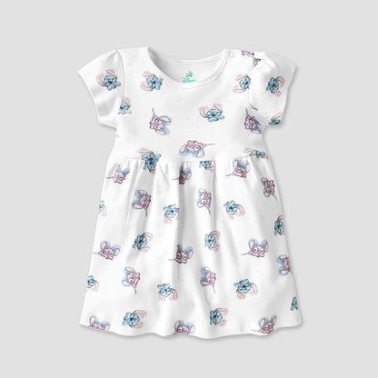 Disney Stitch and Angel Print Dress with Round Neck - Set of 2