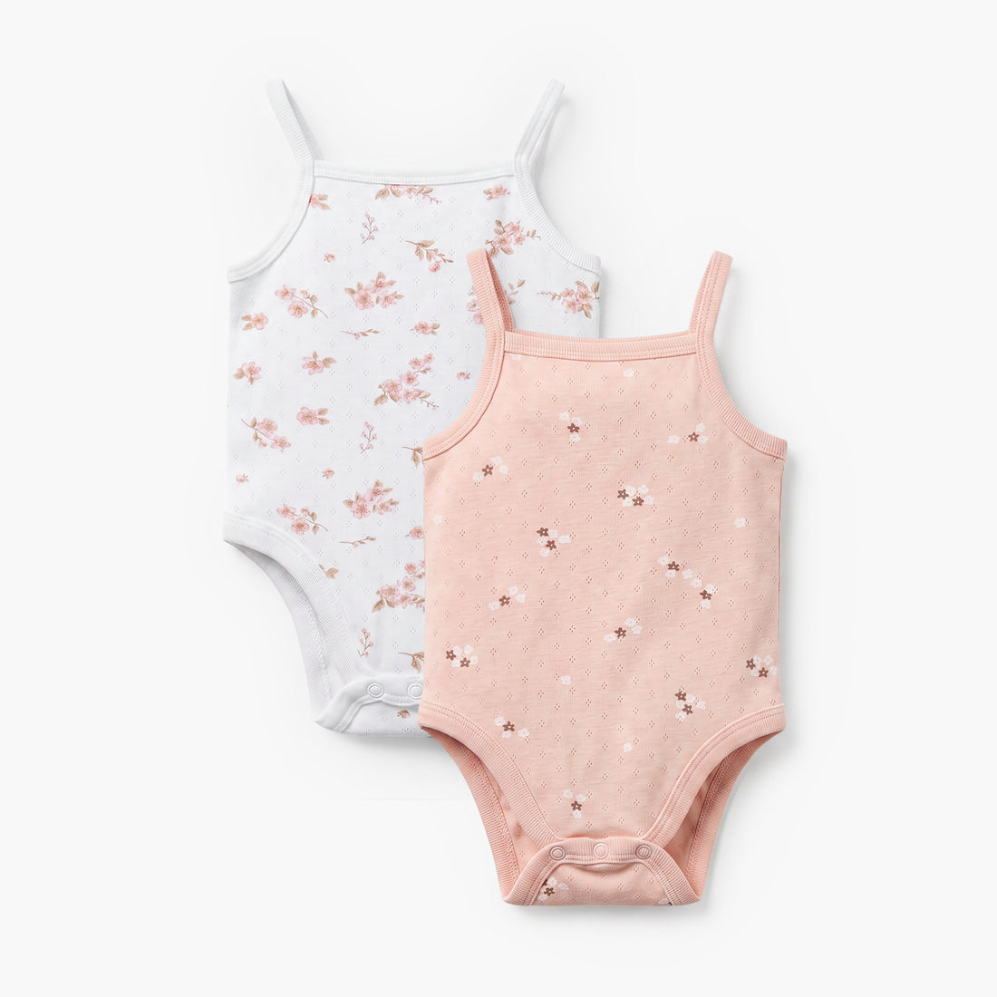 Pack of 2 Juniors Cotton Square Neck Sleeveless Bodysuit with Floral Print - Pink / 12-18 mths