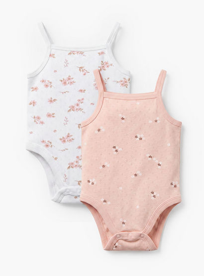 Pack of 2 Juniors Cotton Square Neck Sleeveless Bodysuit with Floral Print-baby-girls-clothing-bodysuits-image-1