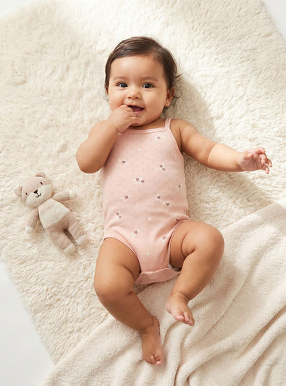 Pack of 2 Juniors Cotton Square Neck Sleeveless Bodysuit with Floral Print-baby-girls-clothing-bodysuits-image-2