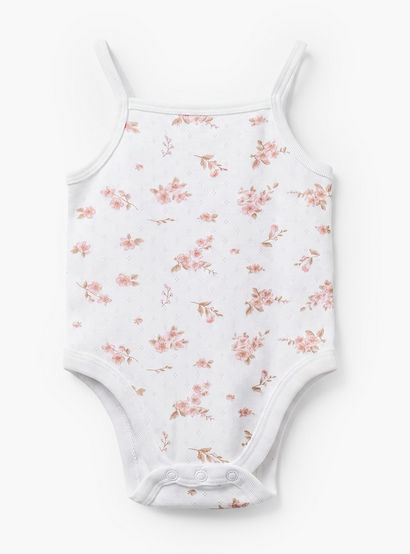 Pack of 2 Juniors Cotton Square Neck Sleeveless Bodysuit with Floral Print-baby-girls-clothing-bodysuits-image-3