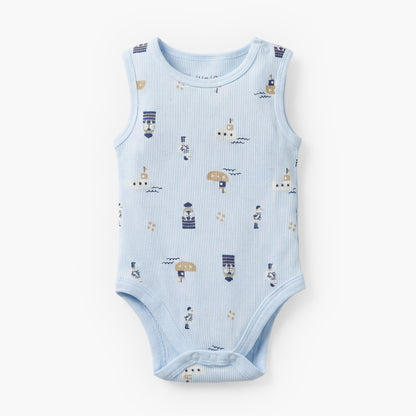 Pack of 3 Juniors Round Neck Sleeveless Bodysuit with Nautical Print
