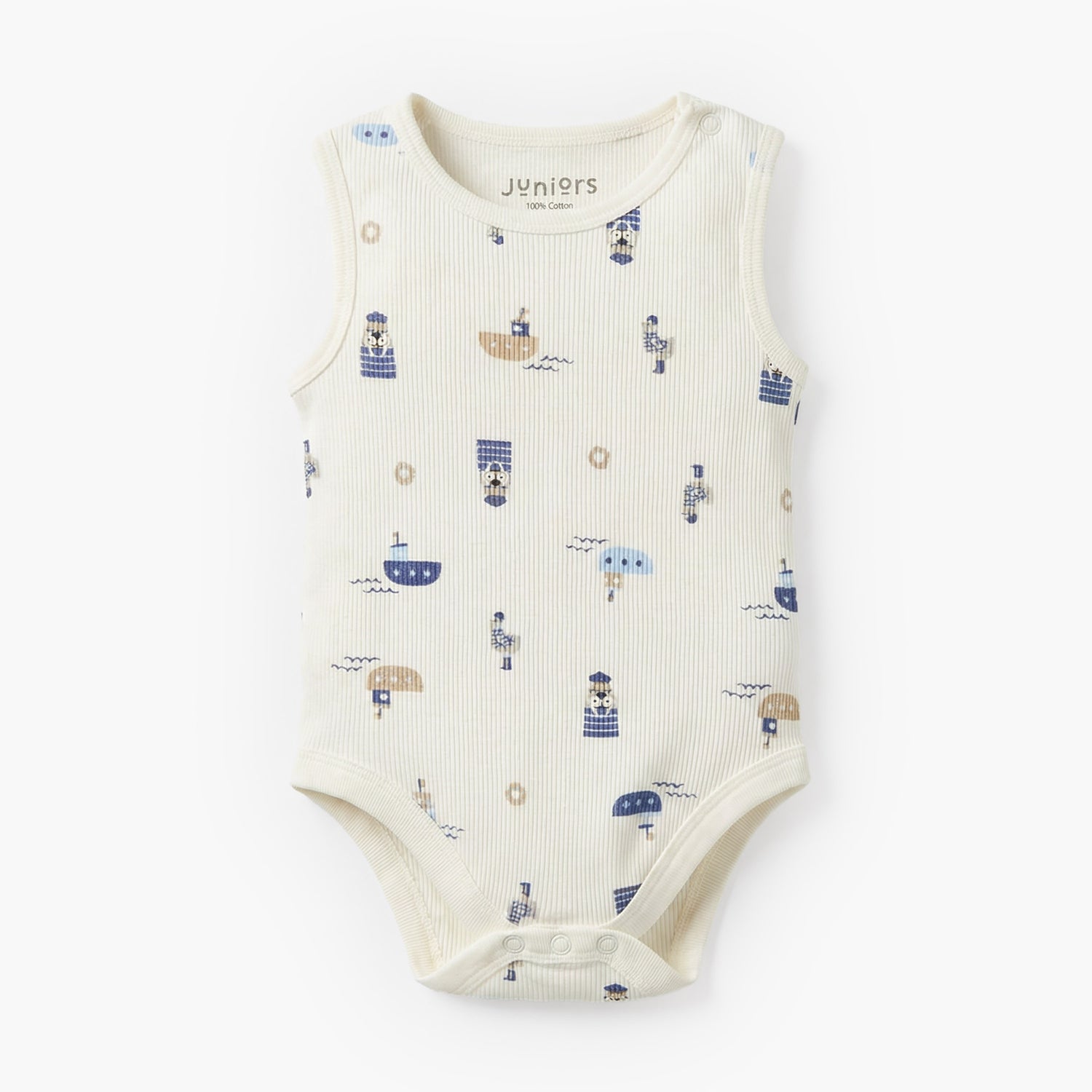 Pack of 3 Juniors Round Neck Sleeveless Bodysuit with Nautical Print