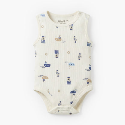 Pack of 3 Juniors Round Neck Sleeveless Bodysuit with Nautical Print