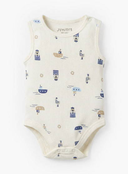 Pack of 3 Juniors Round Neck Sleeveless Bodysuit with Nautical Print-baby-boys-clothing-bodysuits-image-3