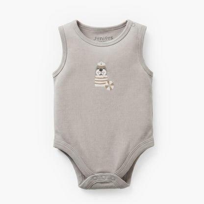Pack of 3 Juniors Round Neck Sleeveless Bodysuit with Nautical Print