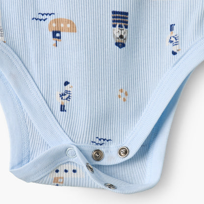 Pack of 3 Juniors Round Neck Sleeveless Bodysuit with Nautical Print