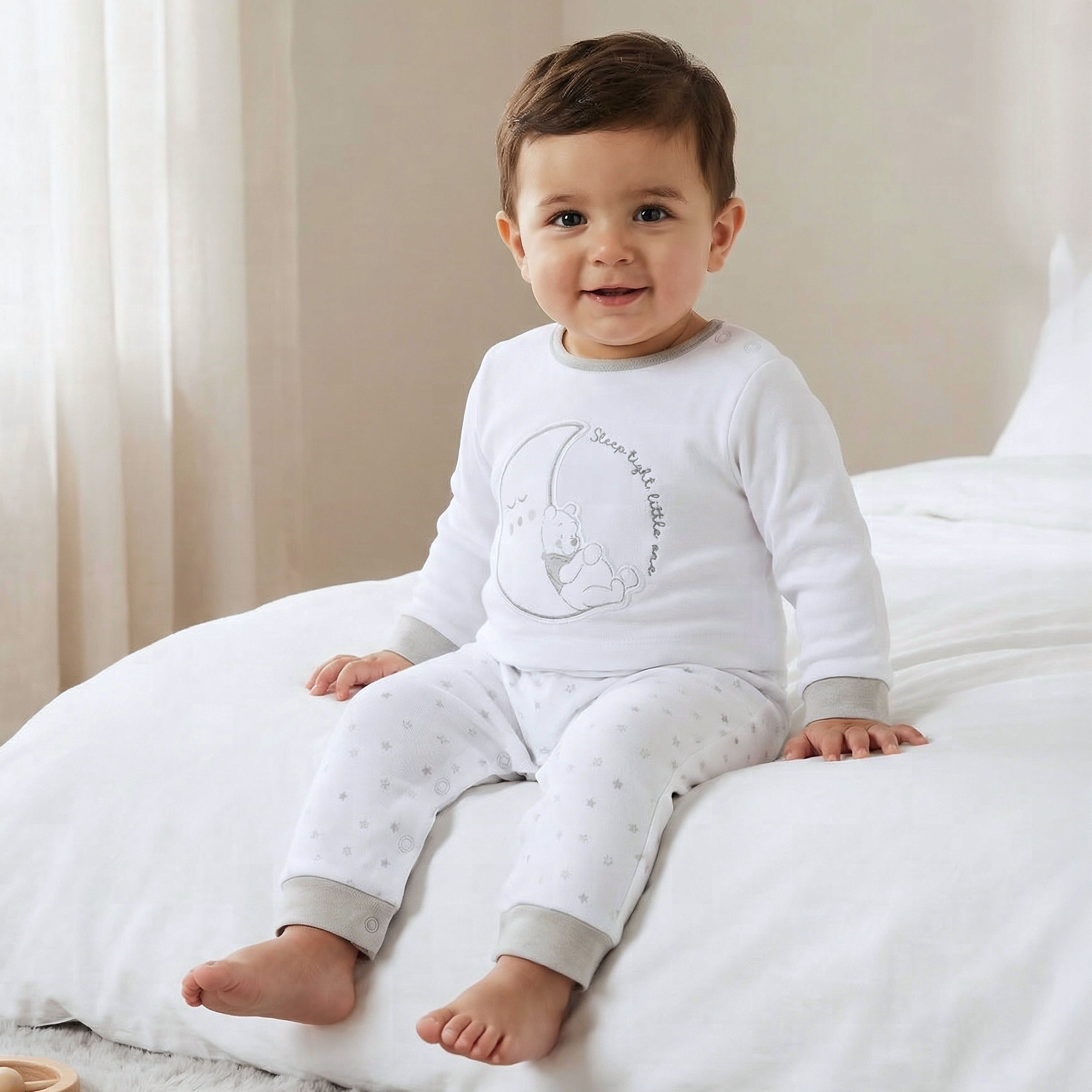 Disney Cotton Crew Neck Long Sleeves Sleepsuit with Winnie the Pooh Print - Grey / 12-18 mths