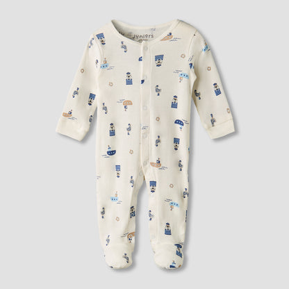 Pack of 2 Juniors Round Neck Long Sleeves Sleepsuit with Nautical Print