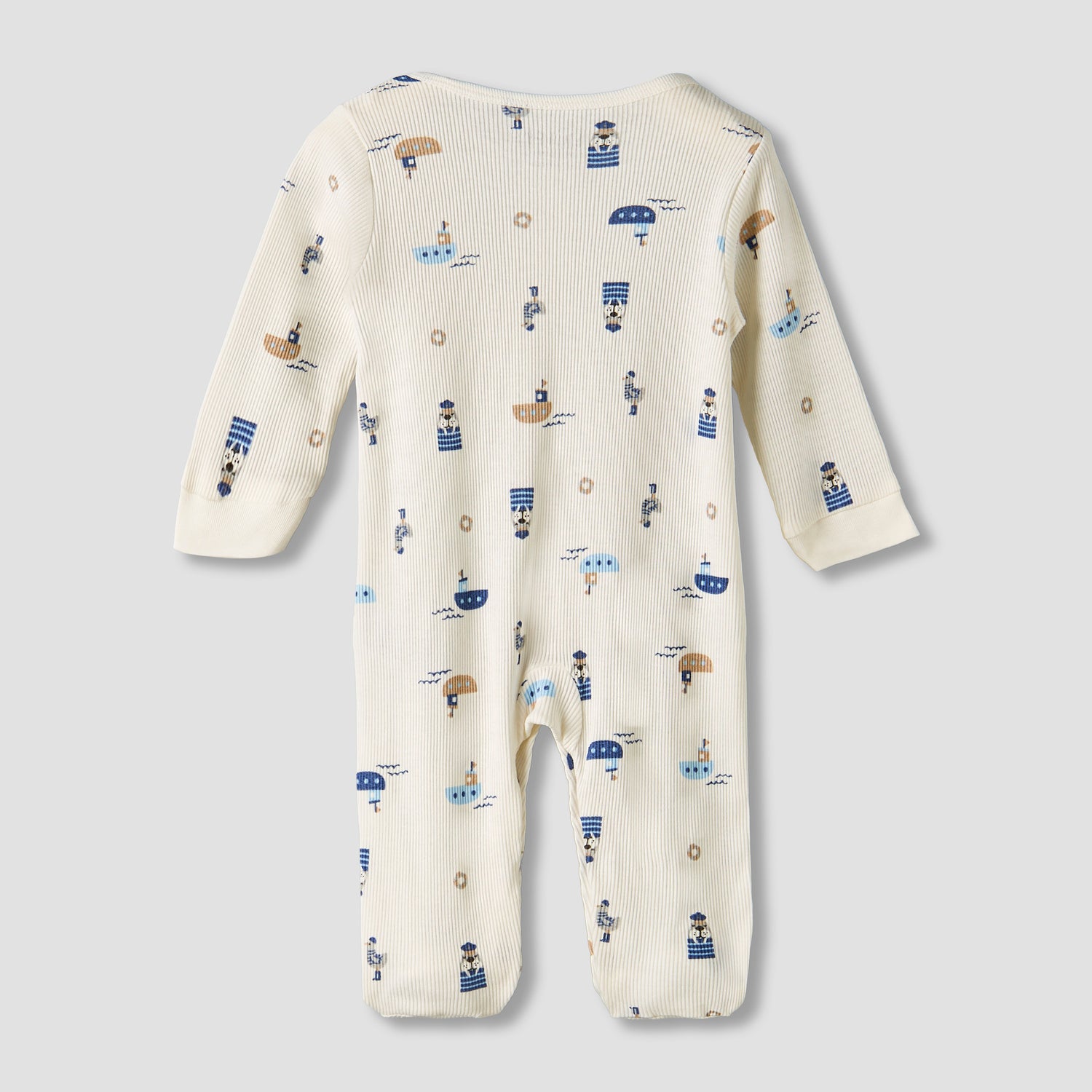 Pack of 2 Juniors Round Neck Long Sleeves Sleepsuit with Nautical Print