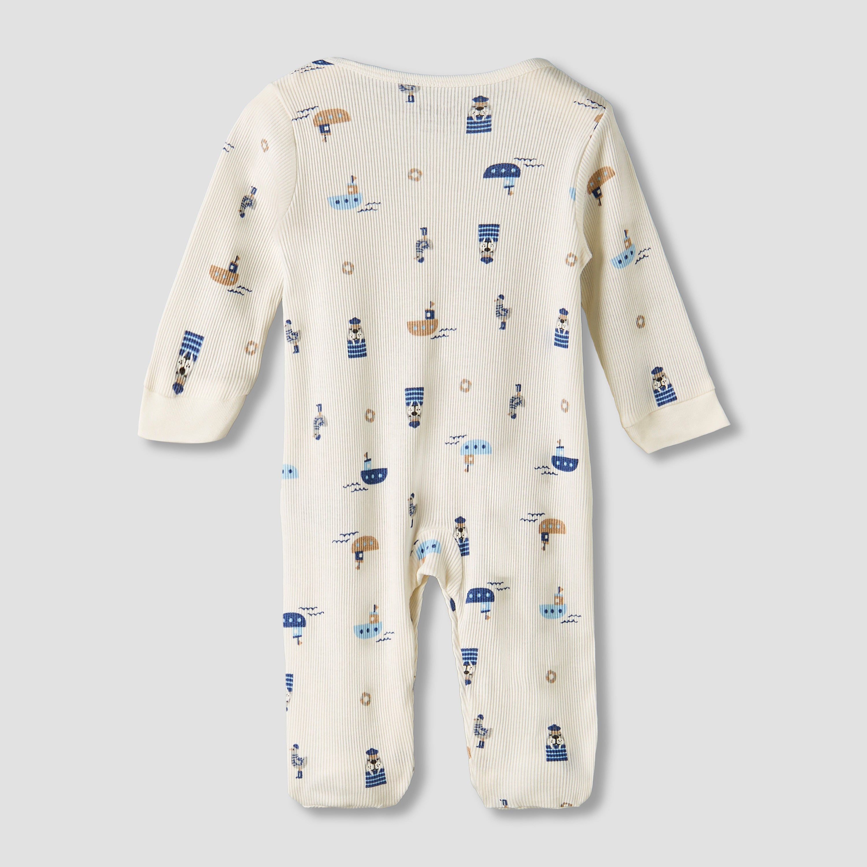 Pack of 2 Juniors Round Neck Long Sleeves Sleepsuit with Nautical Print