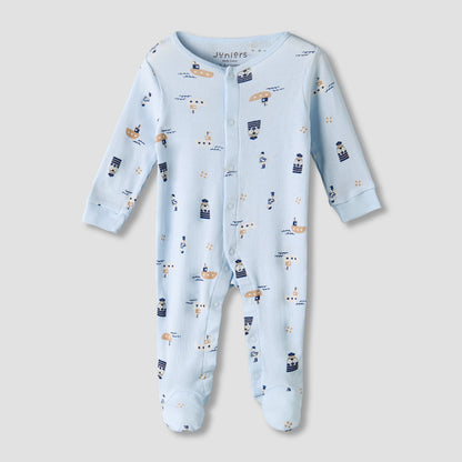 Pack of 2 Juniors Round Neck Long Sleeves Sleepsuit with Nautical Print