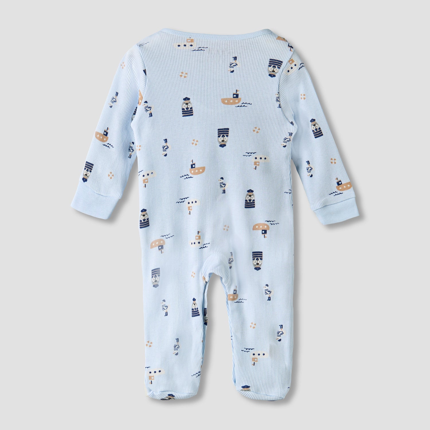 Pack of 2 Juniors Round Neck Long Sleeves Sleepsuit with Nautical Print