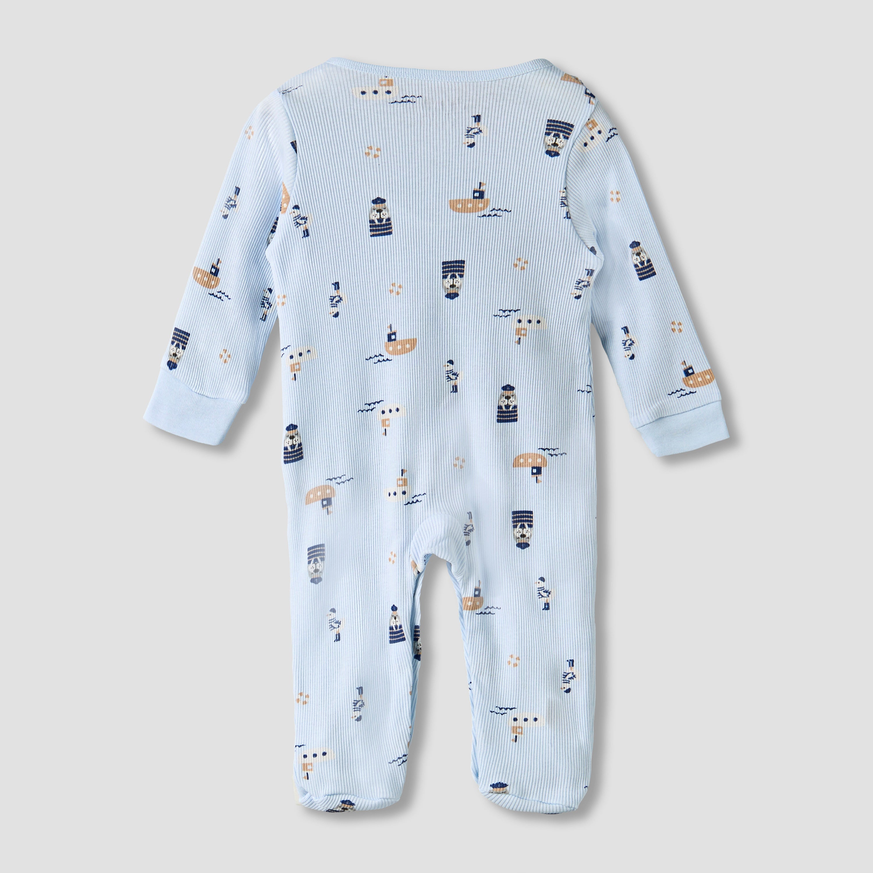 Pack of 2 Juniors Round Neck Long Sleeves Sleepsuit with Nautical Print
