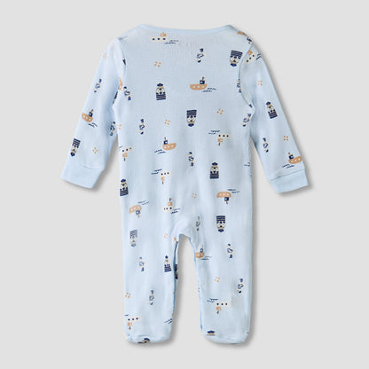 Pack of 2 Juniors Round Neck Long Sleeves Sleepsuit with Nautical Print