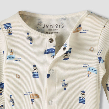 Pack of 2 Juniors Round Neck Long Sleeves Sleepsuit with Nautical Print
