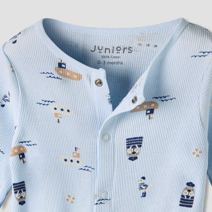 Pack of 2 Juniors Round Neck Long Sleeves Sleepsuit with Nautical Print