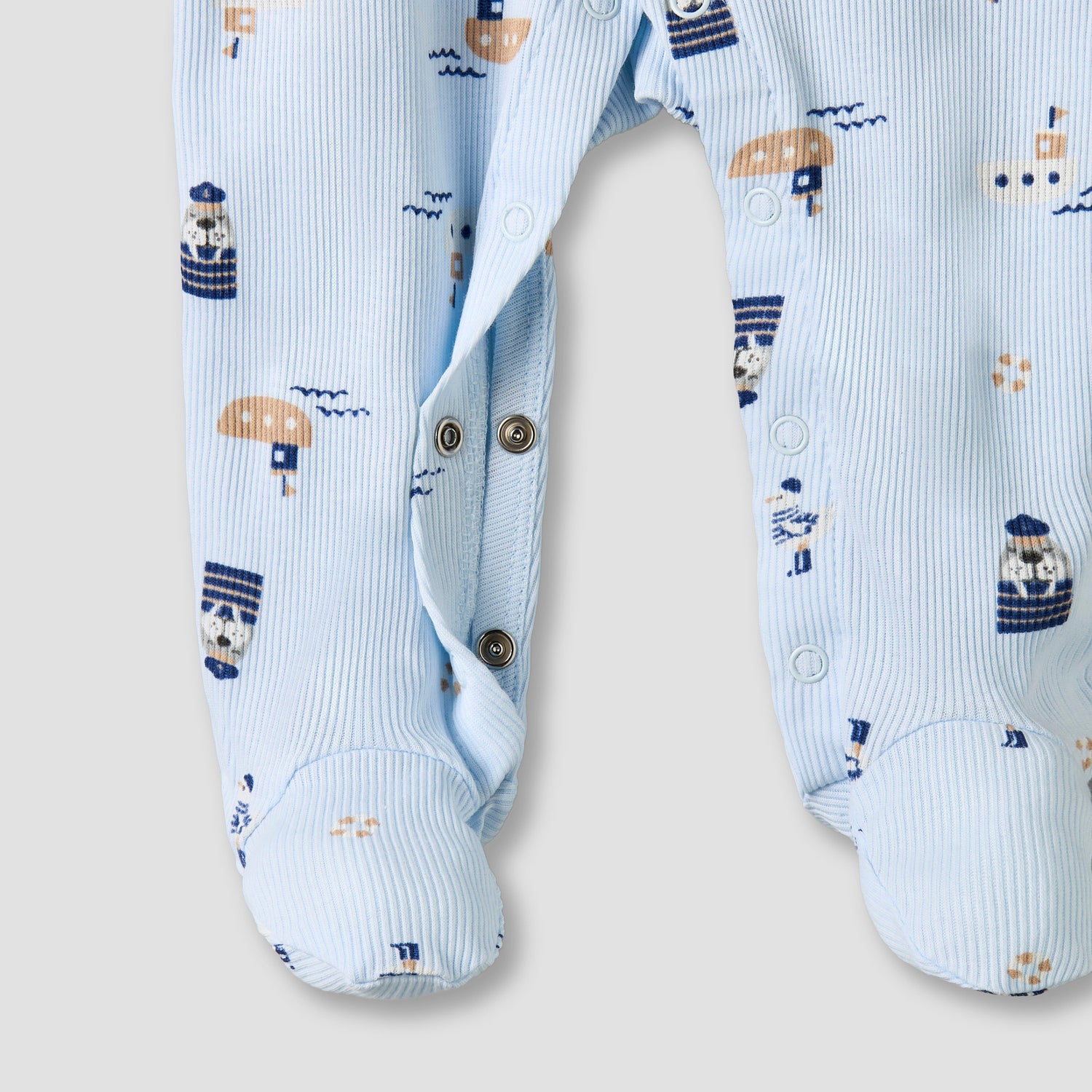 Pack of 2 Juniors Round Neck Long Sleeves Sleepsuit with Nautical Print